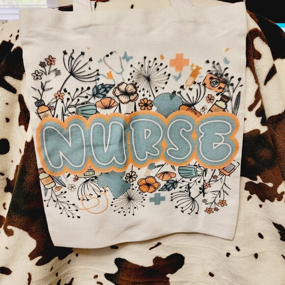 Nurse Floral Canvas Tote Bag - Picture 1 of 5